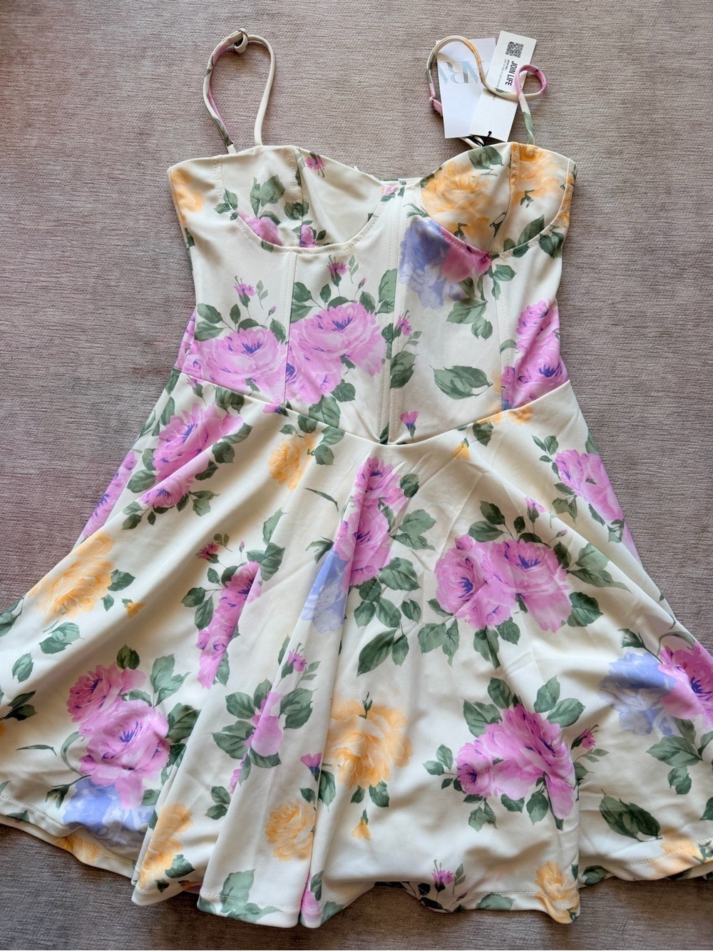 Zara Cream Floral Mini Corset Dress Small - Picture 3 of 7